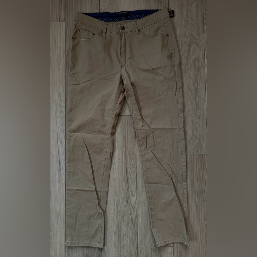 New Nickel & Iron Modern Slim Taper Stretch Casual Pants 34x32 Lt Brown 5-Pocket